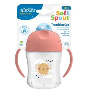 Dr Browns Vaso con Boquilla Antiderrame Rosa 6M+ 180ml Dr Browns Vaso con Boquilla Antiderrame Rosa 6M+ 180ml